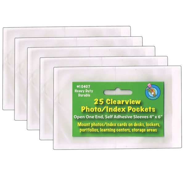 Ashley Productions Self-Adhesive Photo/Index Card Pocket 4" x 6", 25/Pack, PK5 10407